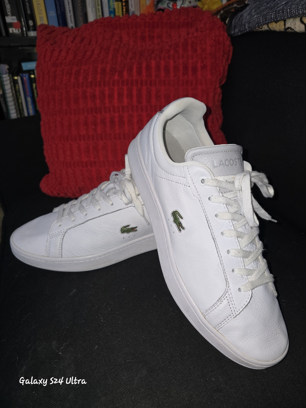 Lacoste Men's White Leather Sneakers with Green Croc Logo